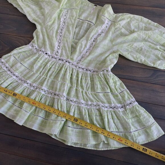 Free People Lime Green Boho Tunic Blouse Top Small 3/4 Sleeve - Women S (VV) - Picture 7 of 8
